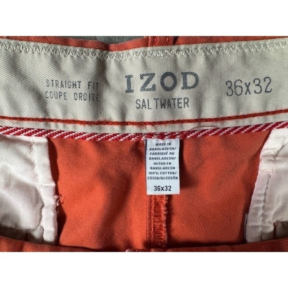 IZOD‎ Chino Pants Mens 36x32 Saltwater Straight Fit Coral Orange Cotton Twill - Picture 6 of 6